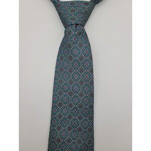 Teal Axiom Silk Tie with Geometric Designs - Made in Italy